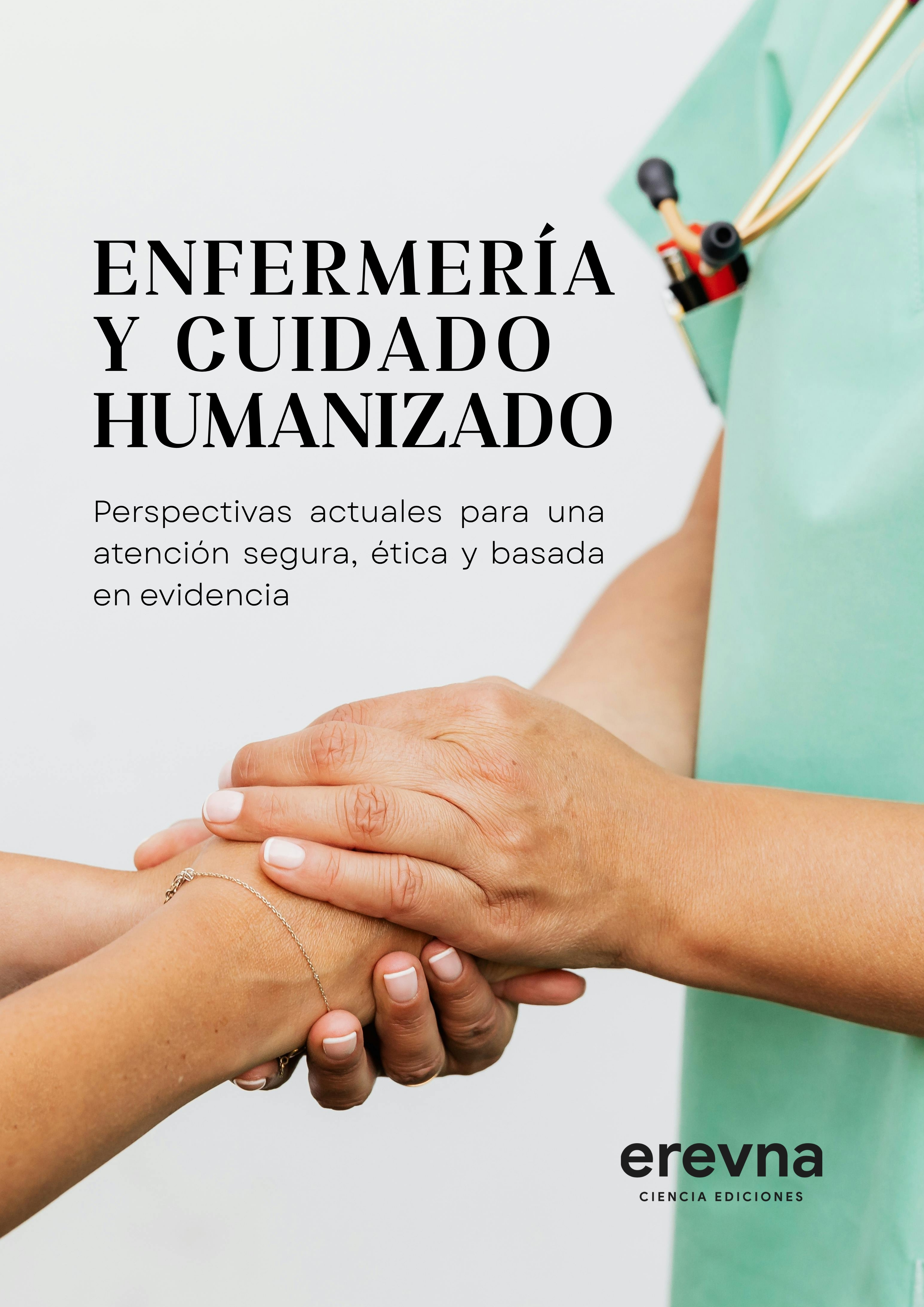 enfermera tomando la mano de un paciente con el nombre del libro en color negro